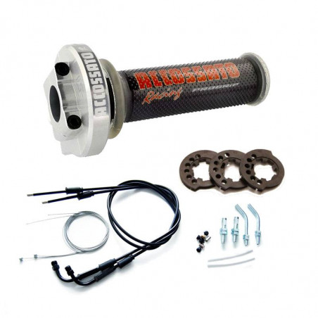 MY004SGR002NYA001 - Comando Gas MY004 In ergal Argento Con Cavi e Manopole GR002 Nero per YAMAHA R6 2006-2007 -